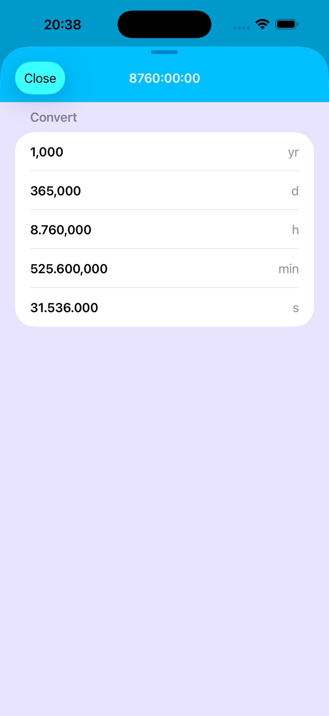 TimeCalc conversion screen on iPhone.